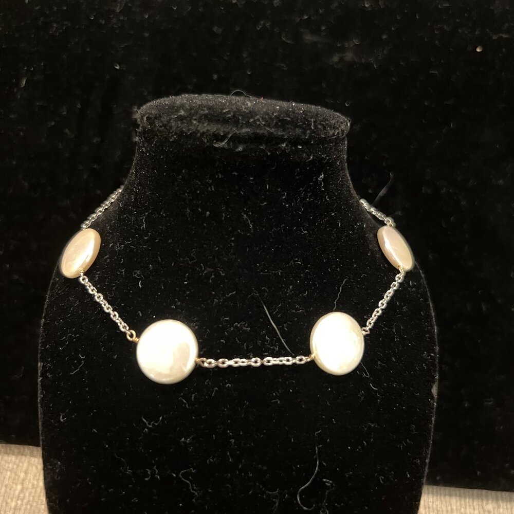 Coin Freshwater Pearl Bracelet - Sterling silver chain with pearl coins